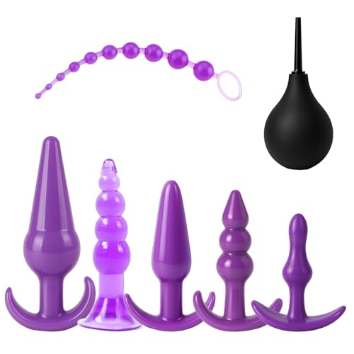 Analplug Set Silikon Analkugeln Buttplug Sex Spielzeug, 7 Butt Plug Analkette mit Anal beads für Frauen und Männer mit Spüler, Anal Plug für Anfänger und Fortgeschrittene