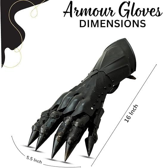 Black Gothic Costume Gloves for Men – Medieval Style Novelty Handwear for Cosplay Halloween Party LARP Display