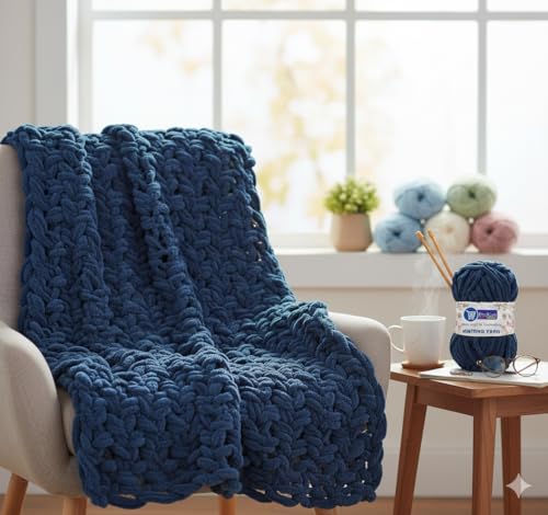 Image of ProKart Premium Blankie Wool, Plush & Cuddly, Chenille Yarn Supersoft Hand Knitting Wool Ball | Blanket Thick /Mottu Yarn Ball Suitable for Hand Knitting and Crocheting for Baby, Adult, Sweaters, caps, Throws, Home Furnishing, Scarves, Blankets (Navy Blue, 100gms x 1 Pack)