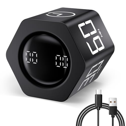 Milgeo Schwerkraftsensor-Timer, Zeitmanagement-Werkzeugwürfel mit Pomodoro-Technologie für Arbeit, Büro, Lernaufgaben, Kinder, Kochen, Sport, um die Zeit zu Zählen (Schwarz)
