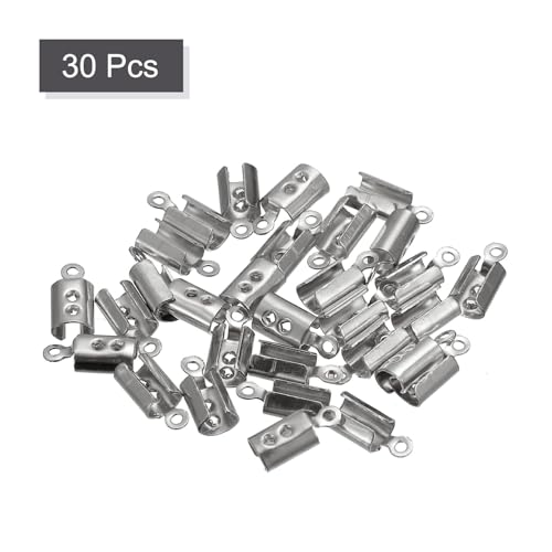 Extrémités de cordon pliables 3mm terminateurs ruban cuir ton argenté x100 - 4