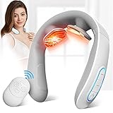 JICHAMOXY Electric Pulse Neck Massager with Heat for Pain Relief 10 Modes 15 Intensities Therapy Deep Tissue Trigger Point Intelligent Massager Cordless Gifts for Men Women