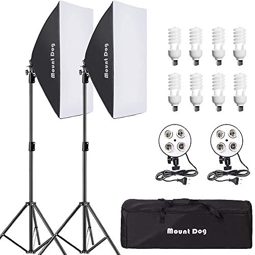 MOUNTDOG Softbox Lighting Kit 1600W Photography Professional Continuous Studio Lights Equipment with E27 5500K Bulbs and 2 Reflectors for Fashion Portrait Product Photography