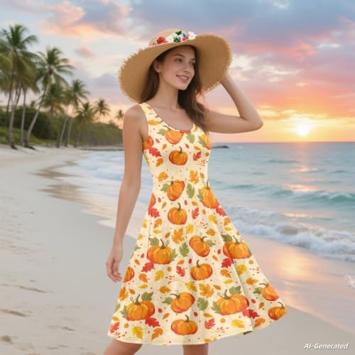 Image of Renewold Women's Sleeveless Tank Dress with Pockets, Casual Scoop Neck A-Line Sundress for Summer, Travel and Vacation