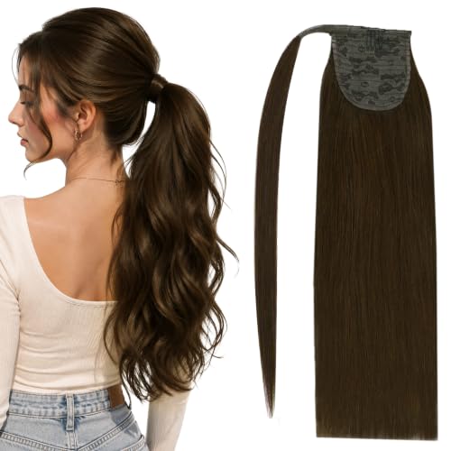 Image of Full Shine Real Hair Ponytail Extension, Medium Natural Brown, Daily Style