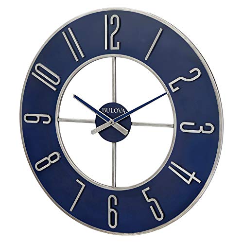 Bulova Blue Steel Oversize Wall Clock |Model C 4809 , 27 Diameter | Sleek Silver and Blue Finish | photo Bulova Blue Steel Oversize Wall Clock |Model C 4809 , 27 Diameter | Sleek Silver and Blue Finish |