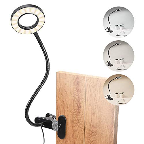 LED Reading Light with Clamp, USB Adjustable Desk Lamp with 3 Lighting Modes, 10 Brightness Dimmer, 24-LED Care-Eye Book Light for Bed Headboard, Bedroom, Office