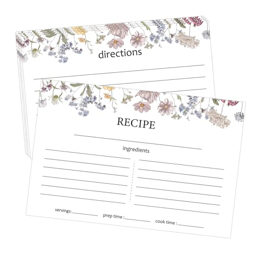 sunepany 50 Pieces 4x6 Recipe Cards for Wildflower Bridal Shower Weeding Christmas Housewarming Kitchen Gifts White Lined Index Cards Blank Cardstock Paper Double Sided Menu Cards