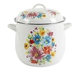 Pioneer Woman Sweet Romance 12-Quart Enamel on Steel Stock Pot, Gray (Breezy Blossom)