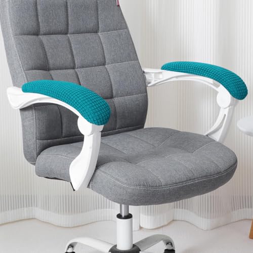 Image of HOKIPO 210gsm Jacquard Water Repellent Armrest Covers for Office Chair (Elastic Style), 1 Pair, Teal (NEW-AR-5931-TEAL)