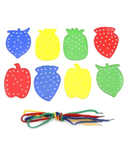 Image of Little Fingers Colorful Fruit-Shaped Lacing Cards Set - Fruits N Threads Fine Motor Skill Toy for Toddlers & Preschool Kids (12-Pieces)