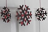 10 red/black gingham buffalo plaid snowflake ornament decorations.paper+chipboard 4 large/6 small die cuts