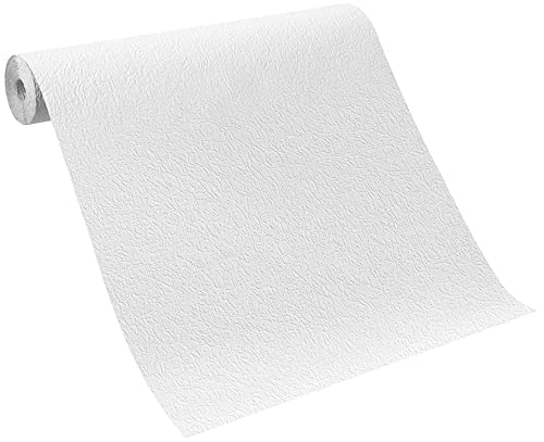 Rasch Tapete 882100 - Einfarbige Papiertapete in Weiß mit Struktur in Putz-Optik - 10,05m x 0,53m (LxB)