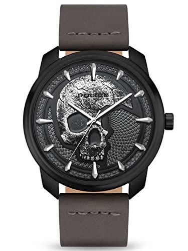 Police Analógico Modelo BLEDER 3H Silver & Gun DIAL Brown Strap. Marca