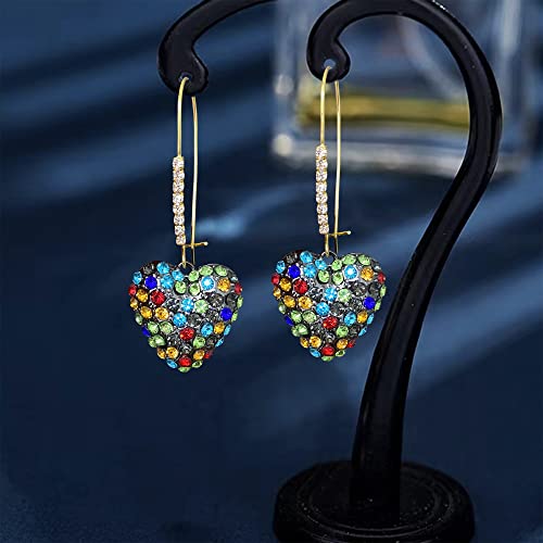 Chic Unique Sparkly Colorful Crystal Heart Dangle Drop Earrings 14 Gold Hypoallergenic Heart Dangle Hoop Earrings for Women Valentines Day Gifts3