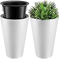 Set of 2 Tall Outdoor Planters 12 x 18 Inch Large Resin Outdoor Planters for Front Porch Flower Round Floor Decorative Indoor Pots with Drainage(White)