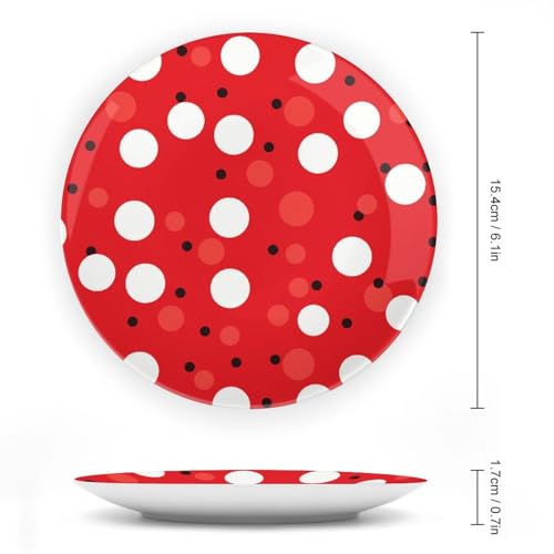 Plato decorativo de porcelana Bone China rojo con puntos blancos 6 pulgadas miniatura 2