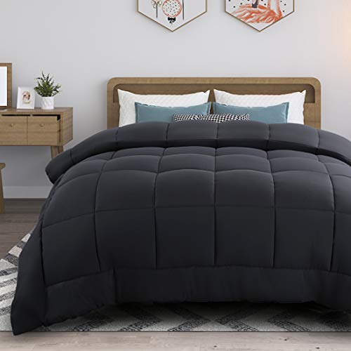 RYONGII All-Season Down Comforter Queen Grey Size Reversible Alternative Quilted Hypoallergenic Hotel Plush Microfiber Fill Insert Angle Label Warm Fluffy Machine Washable 88 x 88 Inches