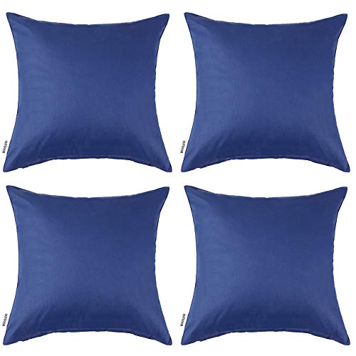 MIULEE Pack of 4 Decorative Outdoor Waterproof Pillow Covers Square Garden Cushion Cases PU Coating Throw Pillow Cover Shell for Patio Tent Park Couch 18x18 Inch Navy Blue
