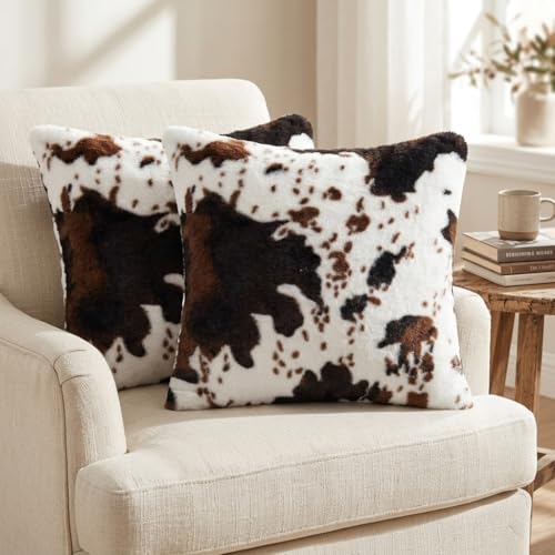 Hopomoon Housse de Coussin Moelleuse à Motif Vache 45 x 45 cm, Lot de 2 Housse de Coussin décorative Douce à Motif Peau de Vache Housse de Coussin...