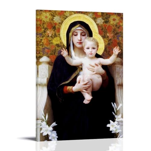 William-Adolphe Bouguereau: La Virgen de los Lirios, póster impreso para pared, lienzo estético, 40 x 60 cm