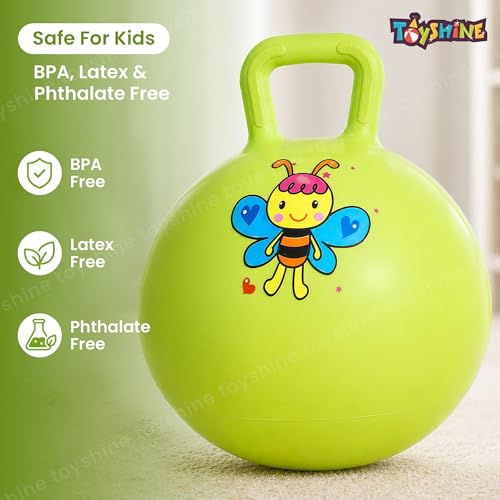 Image of Toyshine Hopper Ball 45cm for Kids Ages: 3-6 Inflatable Hopping Balls Jumping l Toys Sit and Bounce Ball with Handle - Green