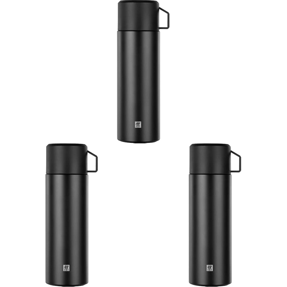 Zwilling Termos, Entegre Fincan, Termos Sürahi, Çift Duvarlı Yalıtım, 1 Litre, Siyah 3lü paket