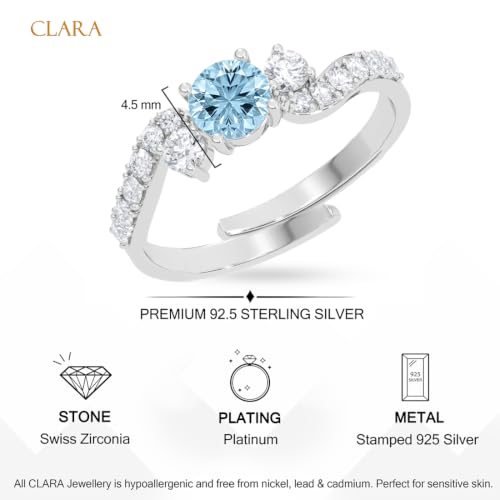 Image of Clara 925 Sterling Silver Blue Zirconia Adjustable Ring for Women