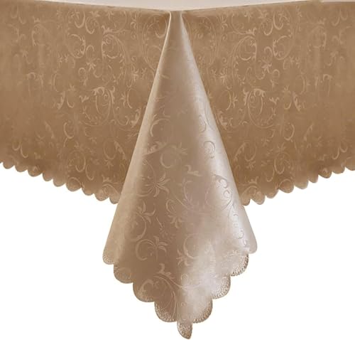 Image of Romanstile Waterproof Vinyl Tablecloth Rectangle, 54 x 78 Inch, Flower Champagne