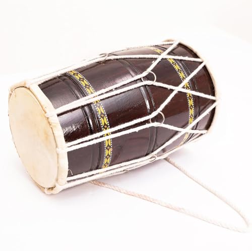 12 Inch Medium Handmade Wooden & Leather Classical Indian Folk Tabla Dhol Dholak Drum Set Hand Percussion World Musical Instruments For Musicians Punjabi Dholki