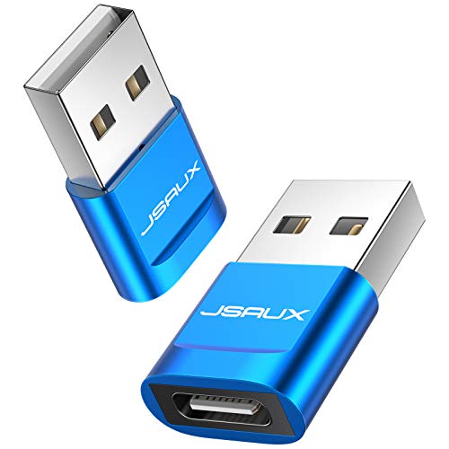 USB-C Female to USB-A Male Adapter, JSAUX (2-Pack) Type C to USB Adapter Compatible with Laptops, Power Banks, Wall/Car Chargers and More Devices with USB-A Ports (Blue)