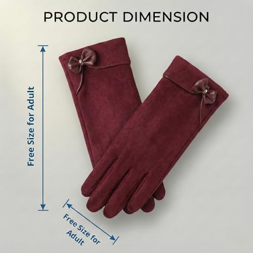 Image of Kraptick Women's Winter Thermal Gloves - Elegant Suede Fleece Lined Warm Full Finger Hand Gloves with Bow Knot - Windproof Soft Driving Mittens for Ladies & Girls (Free Size, Purple)-8