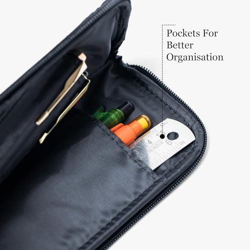 Image of Bellblock Premium Stationery Case & Pencil Pouch | Aesthetic Pencil Case for School /Office | Sleek Portable Pen Organizer | Compact Pen Pouch | Vegan Leather (Black)