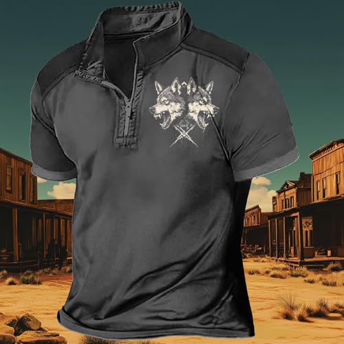 MARSVOVO Western Shirts for Men Short Sleeve Vintage Aztec Print Polo Shirt Big and Tall Lightweight Cowboy Shirts2