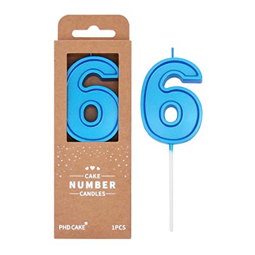 PHD CAKE 2.76 Inch Luxe Blue 6 Number Birthday Candles Blue Number Candles Cake Number Candles Party Celebration