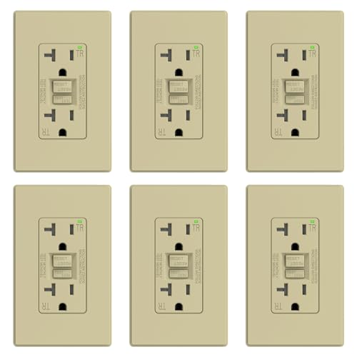 ELEGRP GFCI Outlet 20 Amp, Self-Test GFI Electrical Outlet with Thinner Design, TR Tamper Resistant GFCI Receptacle, Ground Fault Circuit Interrupters with Wall Plate, UL Listed, Ivory, 6 Pack by ELEGRP - Used condition - US$61.74