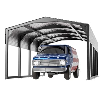 Metal Carport 12x20ft Heavy-Duty | Military-Grade Reinforced Garage Kits with Steel Roof & Hurricane | 550lbs/Sq.Ft Snow/RV/Camper/Truck/Tractor Shelter