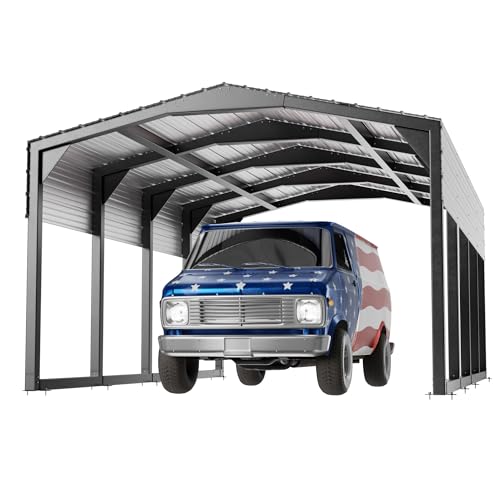 Metal Carport 12x20ft Heavy-Duty | Military-Grade Reinforced Garage Kits with Steel Roof & Hurricane | 100lbs/Sq.Ft Snow/RV/Camper/Truck/Tractor Shelter