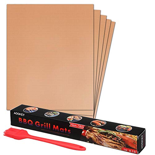 AOOKEY Tapis de cuisson en téflon réutilisable et anti-adhésif pour barbecue au gaz, au charbon de bois, au four et barbecue électrique