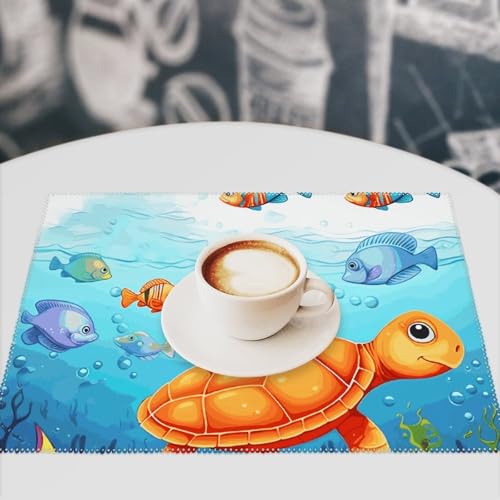 Sets de table faciles à nettoyer imprimé poisson tortue lavables - 8