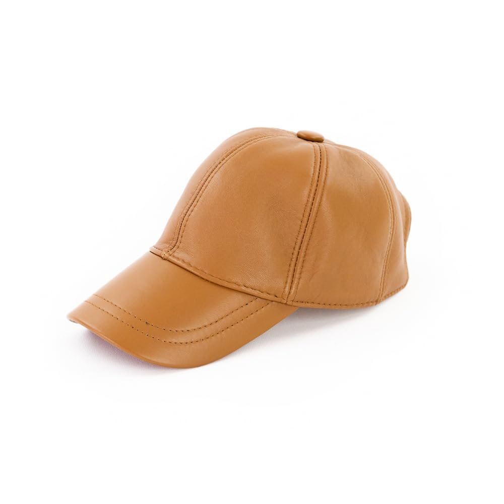 MAZURAUnisex Genuine Leather Baseball Cap - 100% Lamb Leather Baseball Cap for Men and Women with Adjustable Back Strap