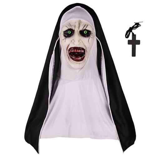 Huarsion The Nun Mask, Halloween Mask, Nun Horror Mask, Latex Mask for Fancy Dress, Halloween, Cosplay, Party Props