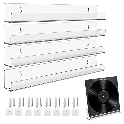 LKCCTK レコードラック 38cm 壁掛け ウォールシェルフ - レコード盤/CD収納 ディスプレイスタンド アクリル製 壁面収納 インテリア ロック盤 賃貸でも使える (2)