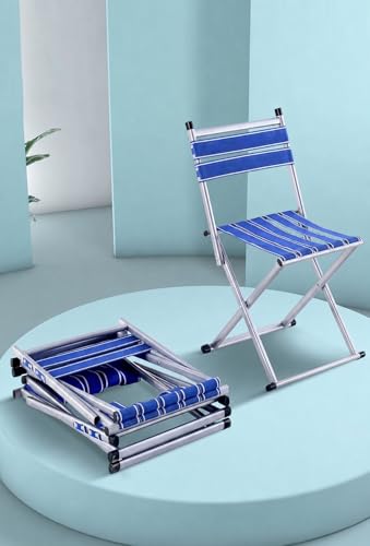 Image of AARKRI SALES Portable Folding Stool - Heavy Duty Outdoor Chair for Camping, Hiking, Fishing, Picnic - Collapsible Mini Travel and Garden Seat (Foldable Chair Blue new)