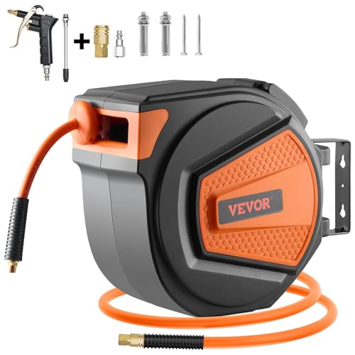 VEVOR Retractable Air Hose Reel, 3/8IN x 65FT Hybrid Air Hose Max 300PSI, Air Compressor Hose Reel Auto-Rewind with 6.6 FT Lead in, Ceiling/Wall Mount Enclosed PP Reel & Built-in 180° Swivel Bracket by VEVOR - Image 9