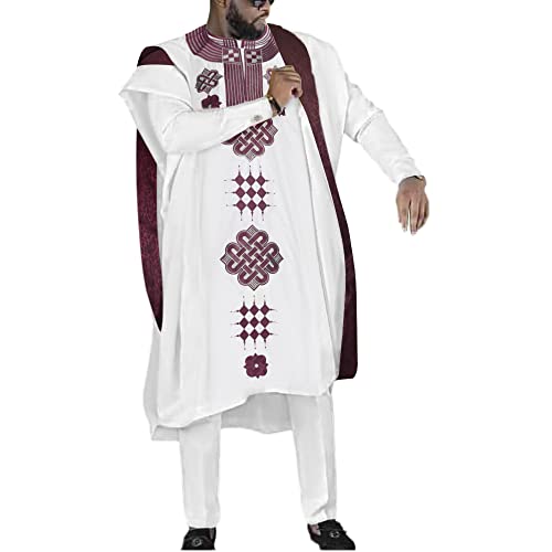 HD African Mens Apparel Agbada Clothing Embroidery Dashiki Shirts and Pants Outfits 3 Pieces
