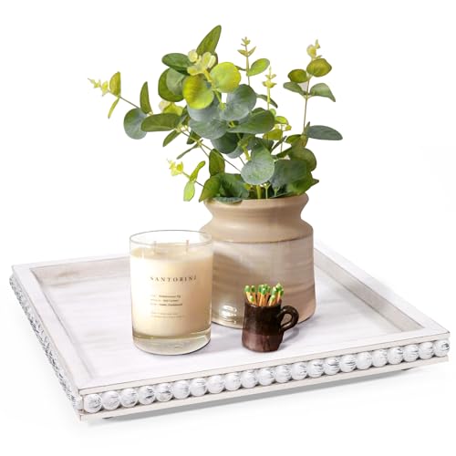 HPC Decor 12in Square Decorative Tray for Home Decor- White