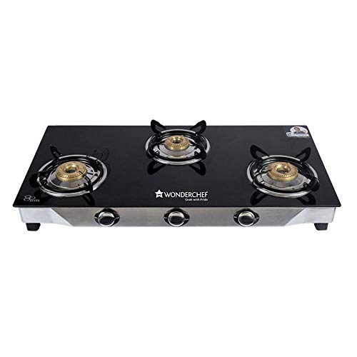Wonderchef Brass 3 Burners Gas Stove & Reva Aluminium Flat Dosa Tawa