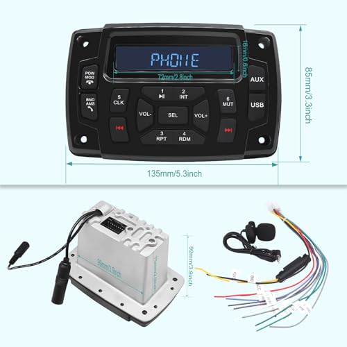 Image of Geloo Marine Radio Receiver Waterproof Boat Stereo Radio System with AUX-in Subwoofer Pre-Amp EQ, AM /FM Radio Receiver Digital Media MP3 Player USB Input for Motorcycle Boat Golf Cart Truck