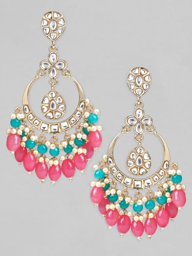 Image of Rubans Chandbali Earrings Kundan Pearl Beads Traditional Wedding Jewellery for Women & Girls